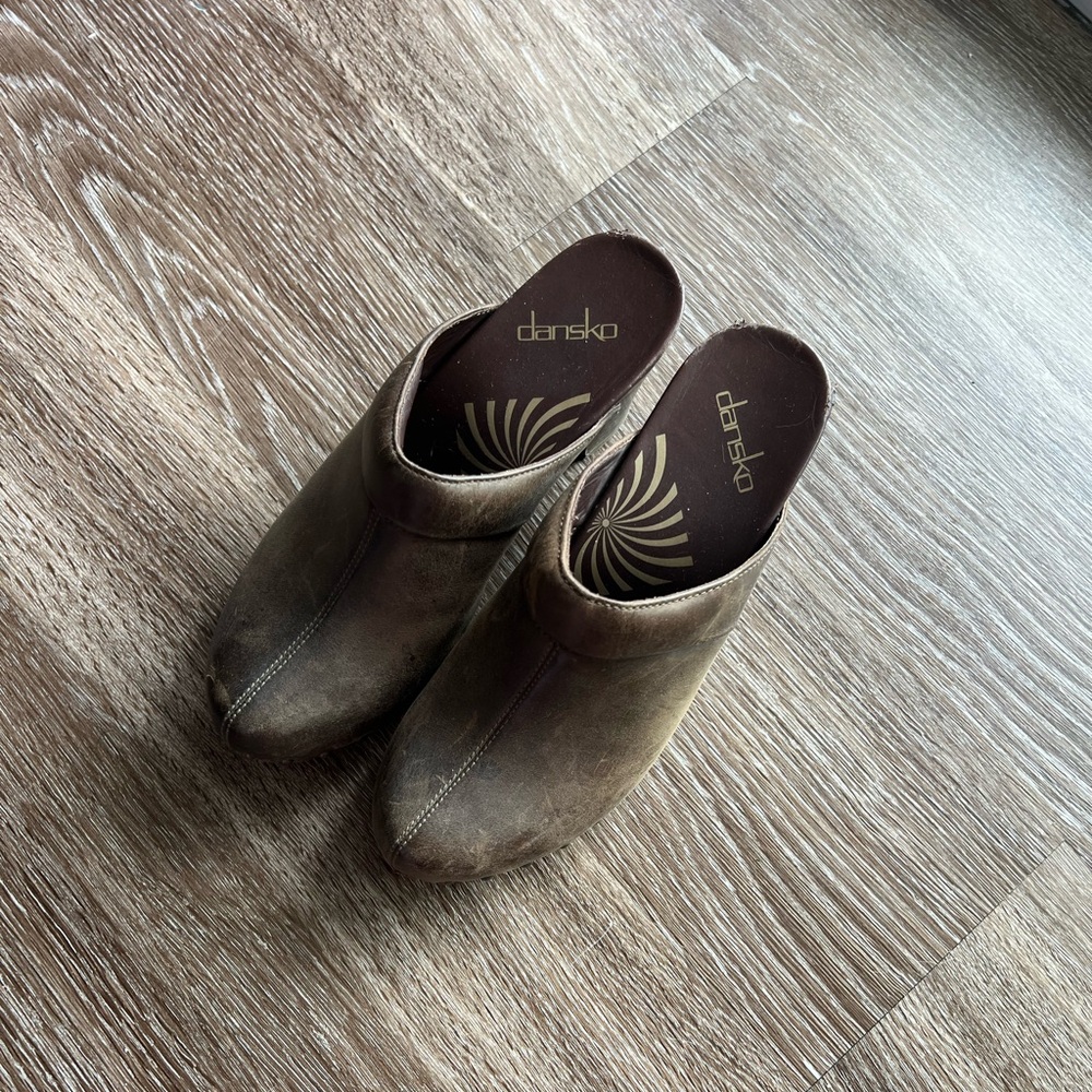 Dansko High Heel Leather Slip-On Clogs w/ Rivets